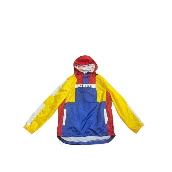 VTG Rebel Minds Mens Hooded Pullover XL Multicolor Windbreaker Red Blue Yellow - Picture 2 of 6
